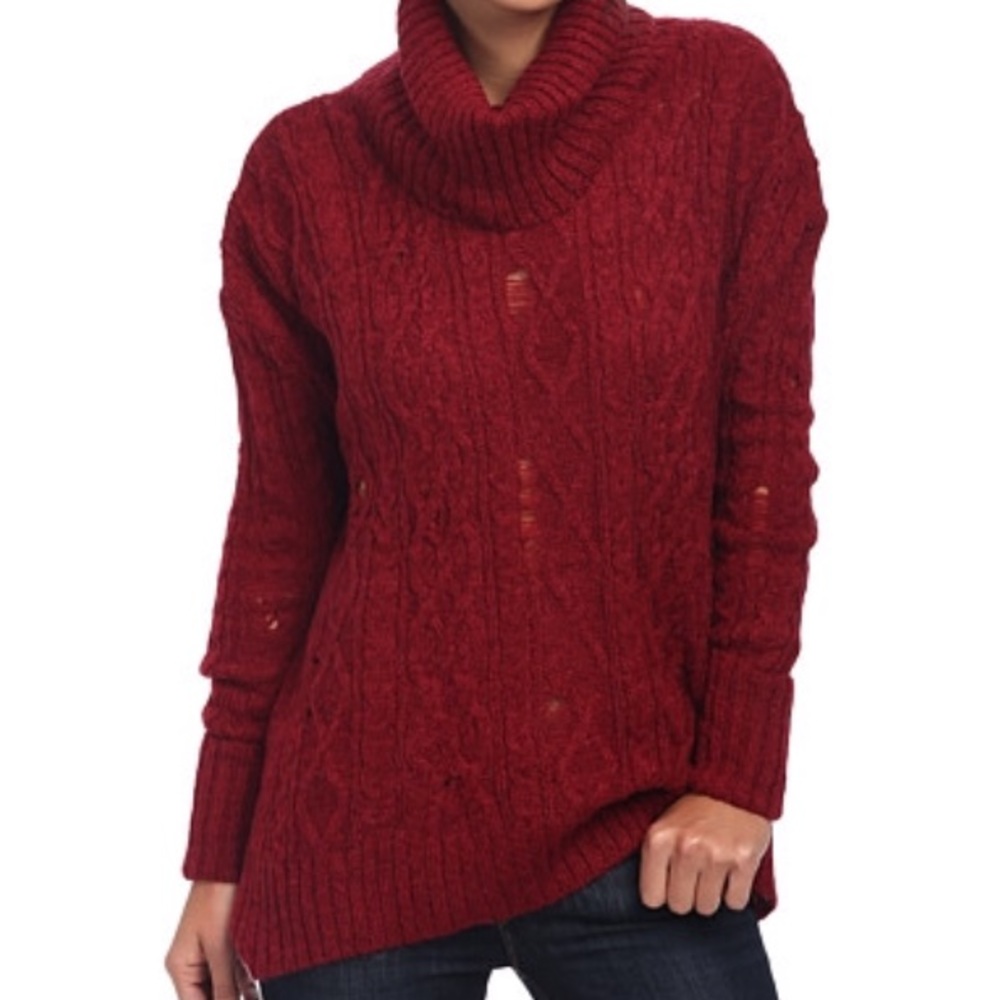 Free People Love Worn Cable Turtleneck Sweater